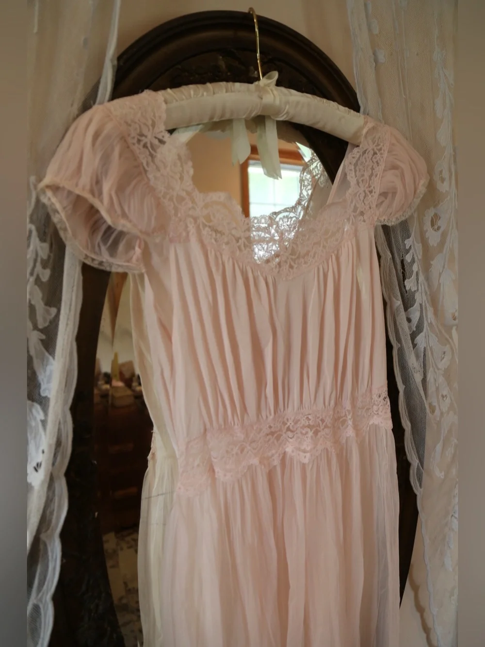 Vintage Nylon Lace Pink Nightgown - Picture 3 of 7